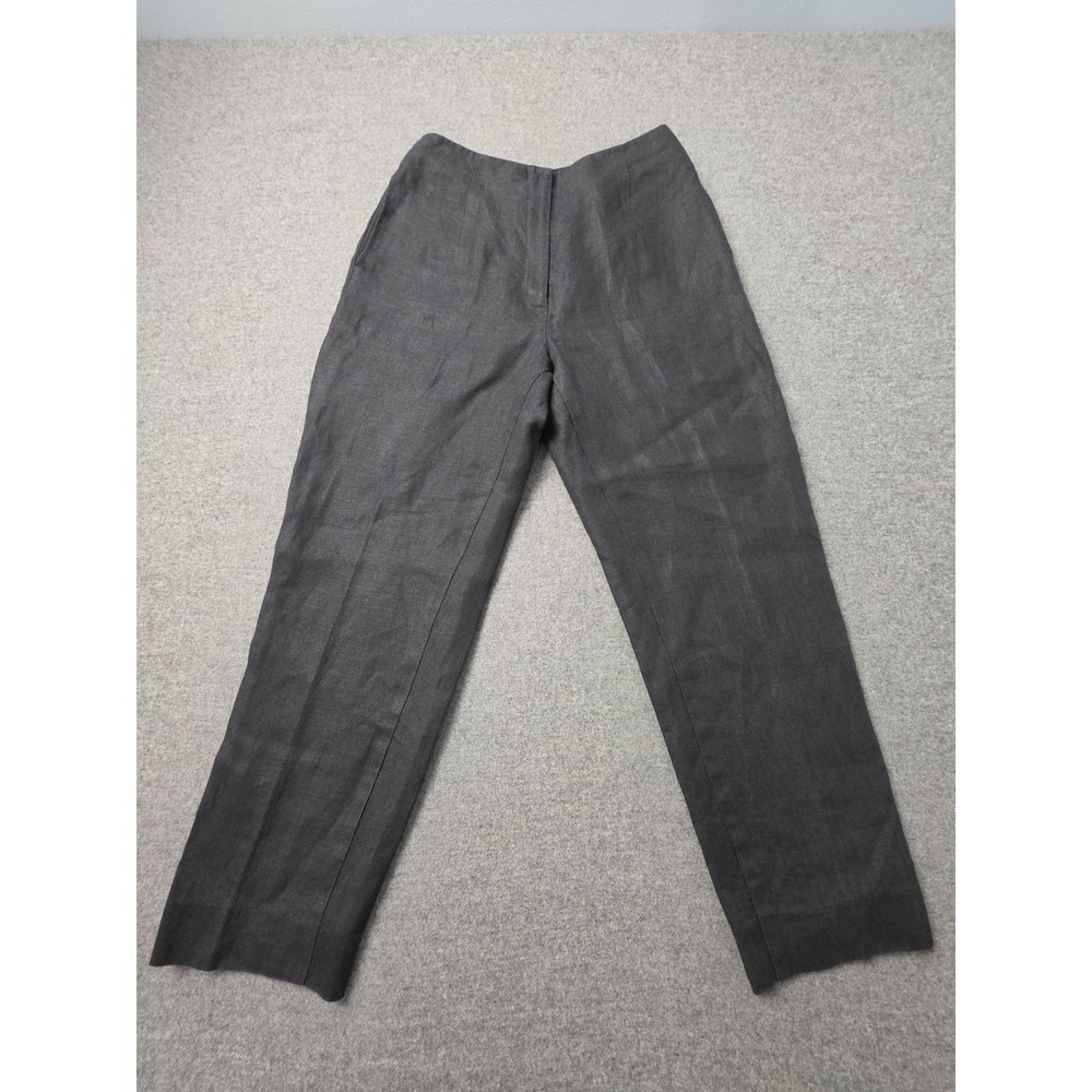 Talbots Dress Pants Womens Petite 4P Charcoal Gray Irish Linen Lined Side Tabs